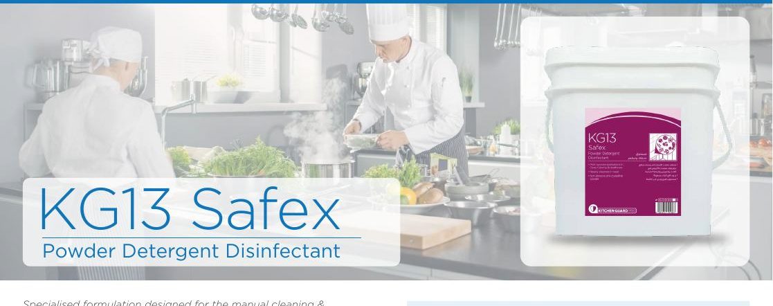 KG13 SAFEX Powder Detergent Disinfectant pictured in REZA manual